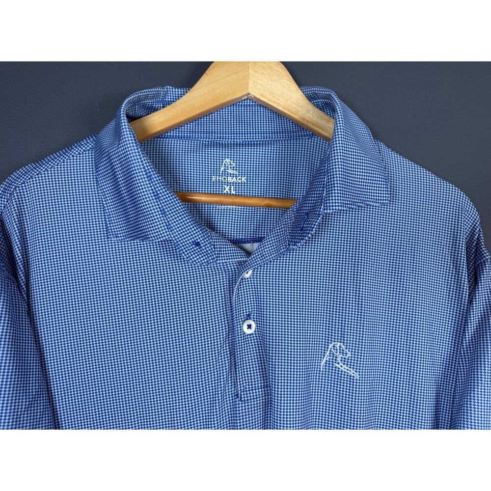 Rhoback Mens XL Performance Polo Shirt Blue White Houndstooth Stretch Golf Top